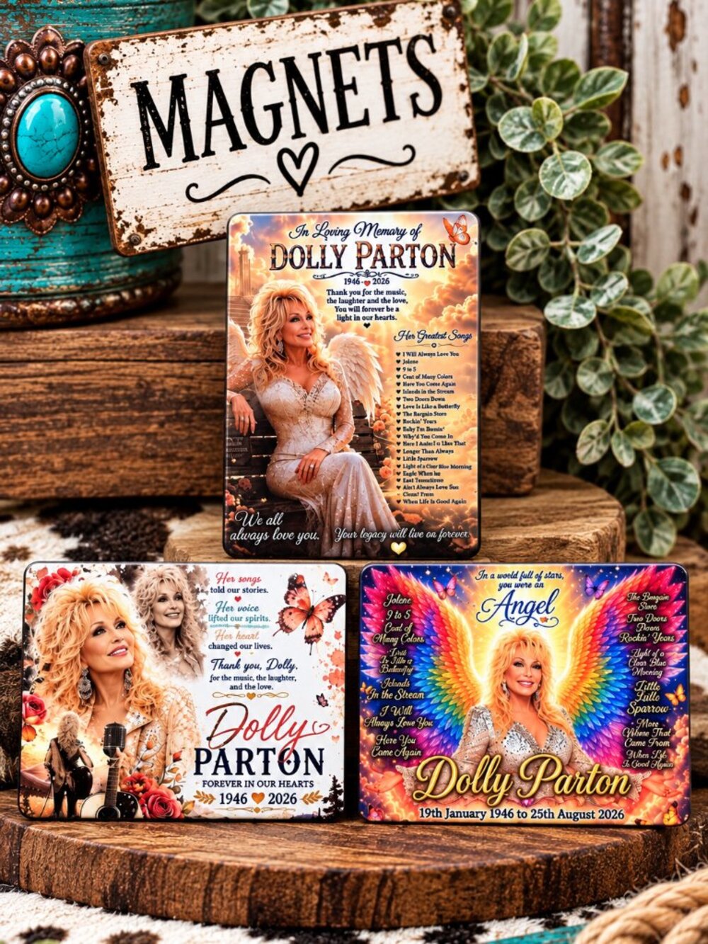 Dolly Parton Memorial Magnet Set of 3 Country Music Tribute 1946-2026